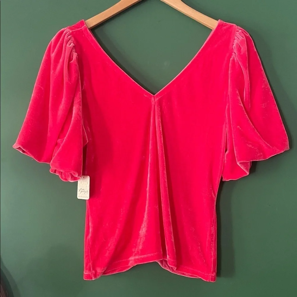Free People Cupcake Womens L Velvet Top Strawberry Spritz Bright Holiday NWT